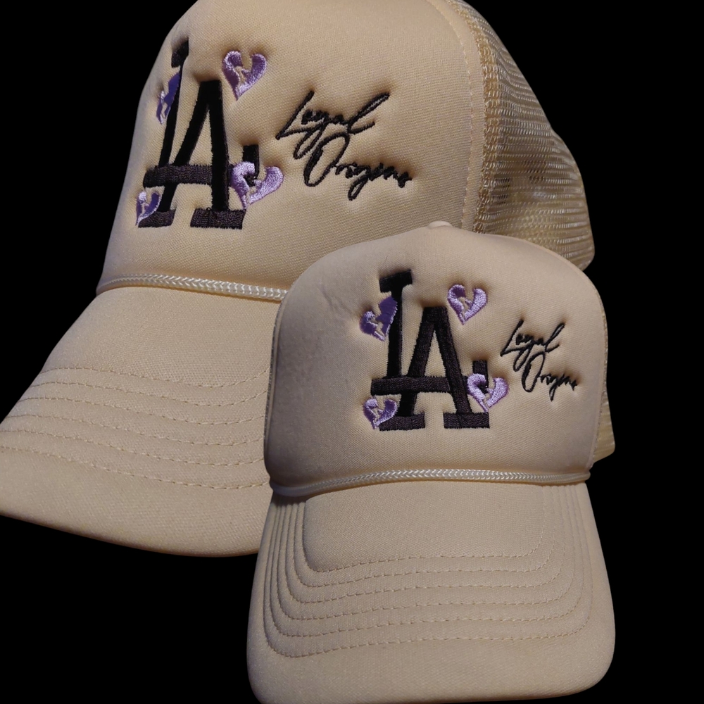 Beige LA Cap with Purple Heart Accents